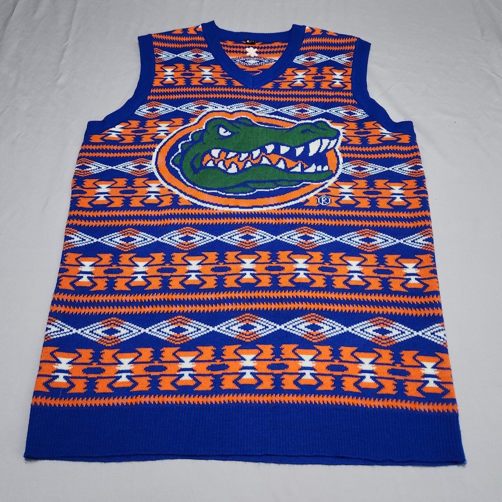 Men's Royal Florida Gators Aztec Ugly Sweater Vest Mens Large